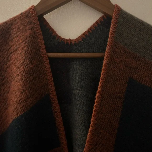 BB Dakota Brown and Gray Colorblock Poncho - Picture 10 of 14